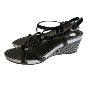 Amalfi By Rangoni Sandals Womens 8 M Black Patent Silver Rhinestones Wedge